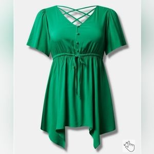 Torrid Green Shark Bite Cross Back Blouse Top 1X 2X